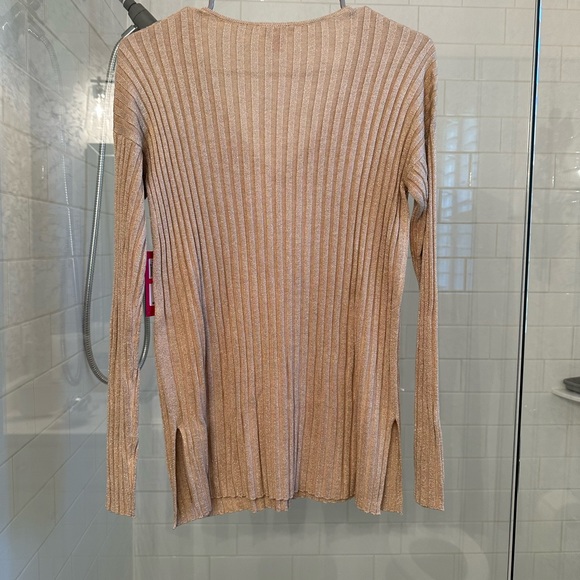 NWT VINCE CAMUTO MATALIC GOLD RIBBED STRIPE LUREX V NECK SWEATER - Picture 6 of 11